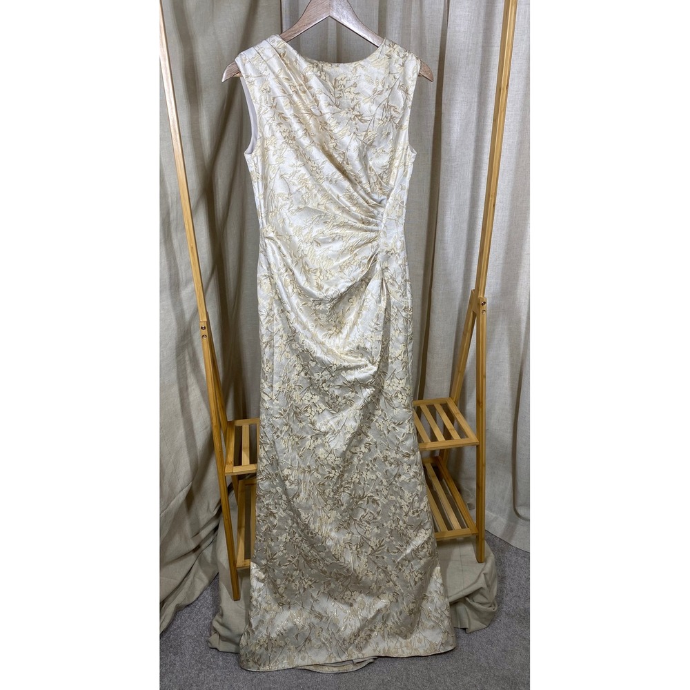 Alfred Sung NWT Gold Ivory Floral Brocade Formal Column Gown Sample Size 4 Gala - Picture 7 of 10